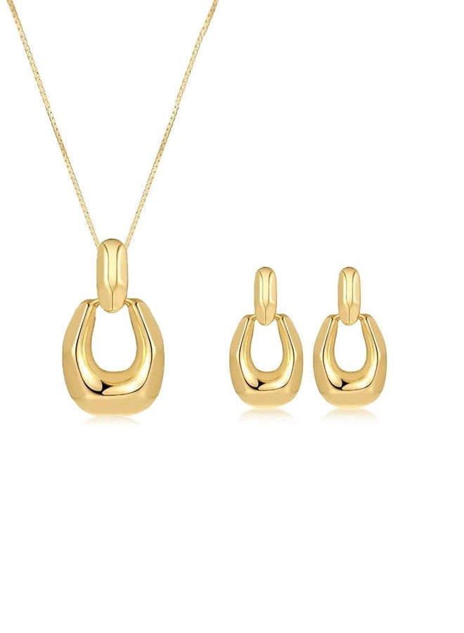 Yewkit Gold Statement Jewelry Set for Women 14K Gold Pendant Necklace Stud Earrings Trendy Jewelry for Birthday Party christmas Gifts - Image 1